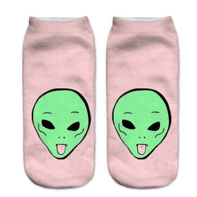 New arrival Women Low Cut Ankle Socks Funny Aliens 3D Printing Sock Cotton Hosie