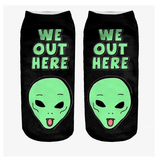 New arrival Women Low Cut Ankle Socks Funny Aliens 3D Printing Sock Cotton Hosie