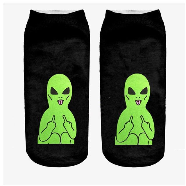 New arrival Women Low Cut Ankle Socks Funny Aliens 3D Printing Sock Cotton Hosie