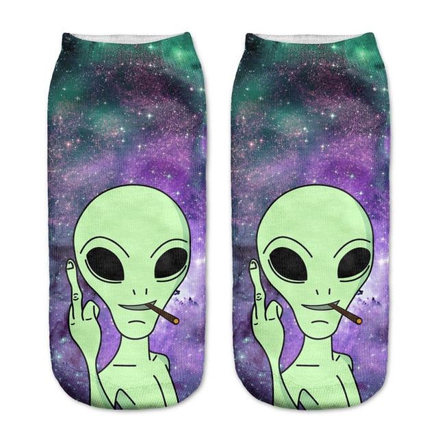 New arrival Women Low Cut Ankle Socks Funny Aliens 3D Printing Sock Cotton Hosie