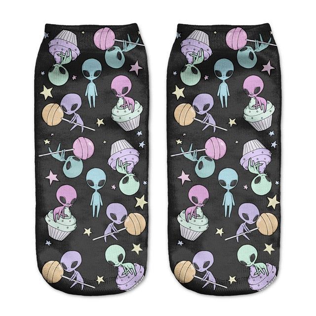 New arrival Women Low Cut Ankle Socks Funny Aliens 3D Printing Sock Cotton Hosie
