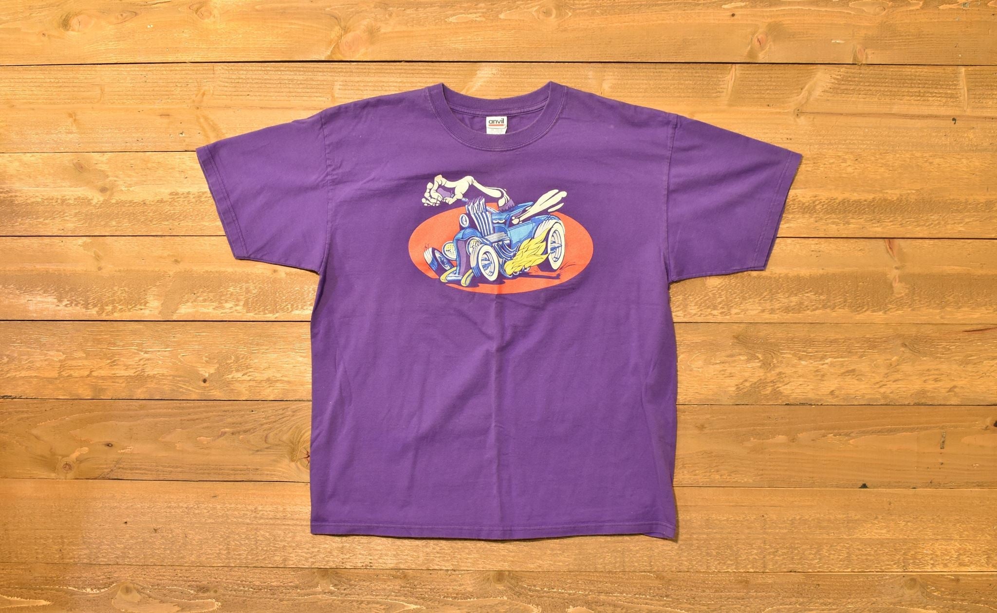 Monster rod muscle car mens XL t-shirt Anvil Brand Purple Used Exclusive