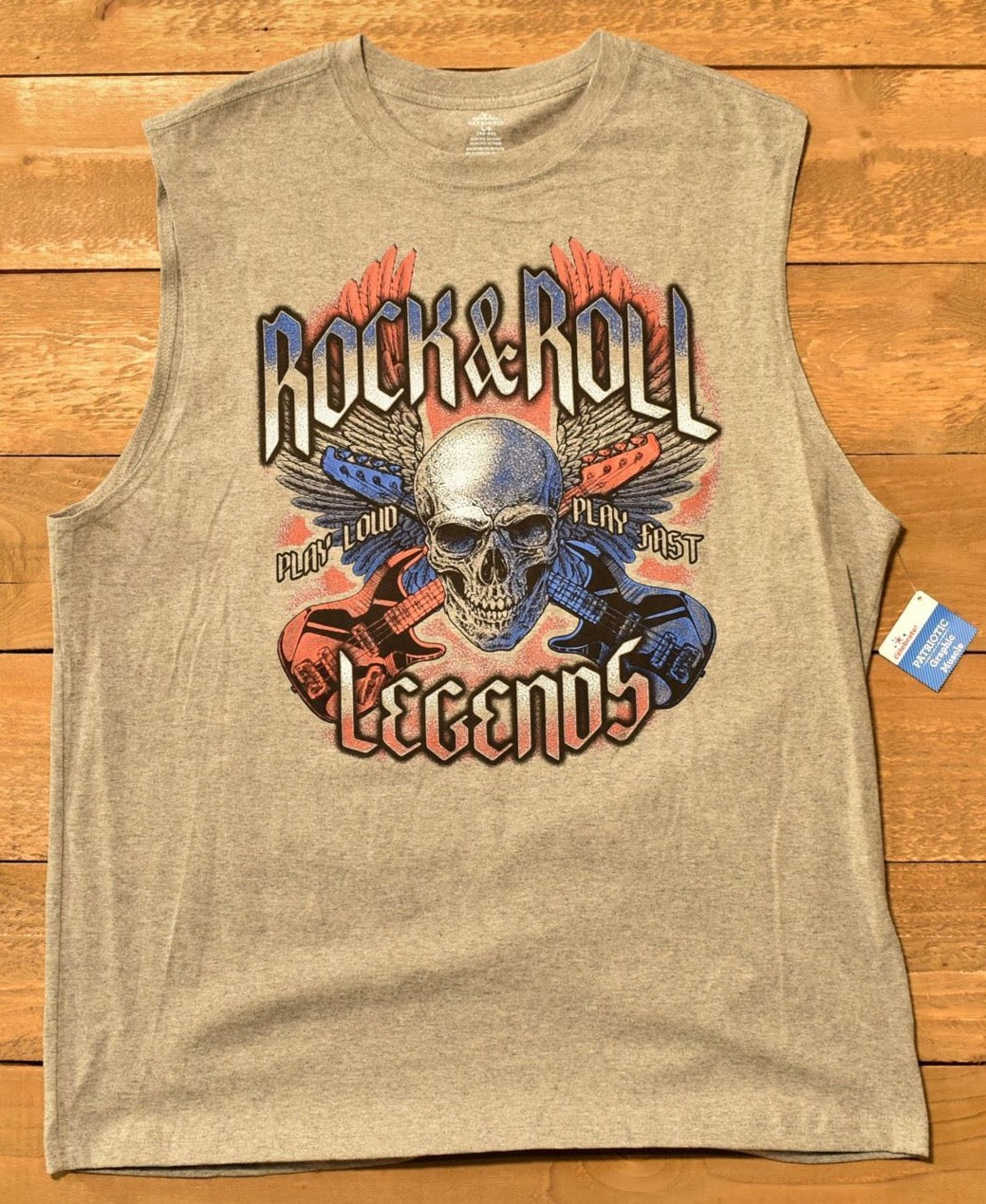 Mens Cut off tee Grey Large Rock n Roll Legends NEW Patriotic Clothing