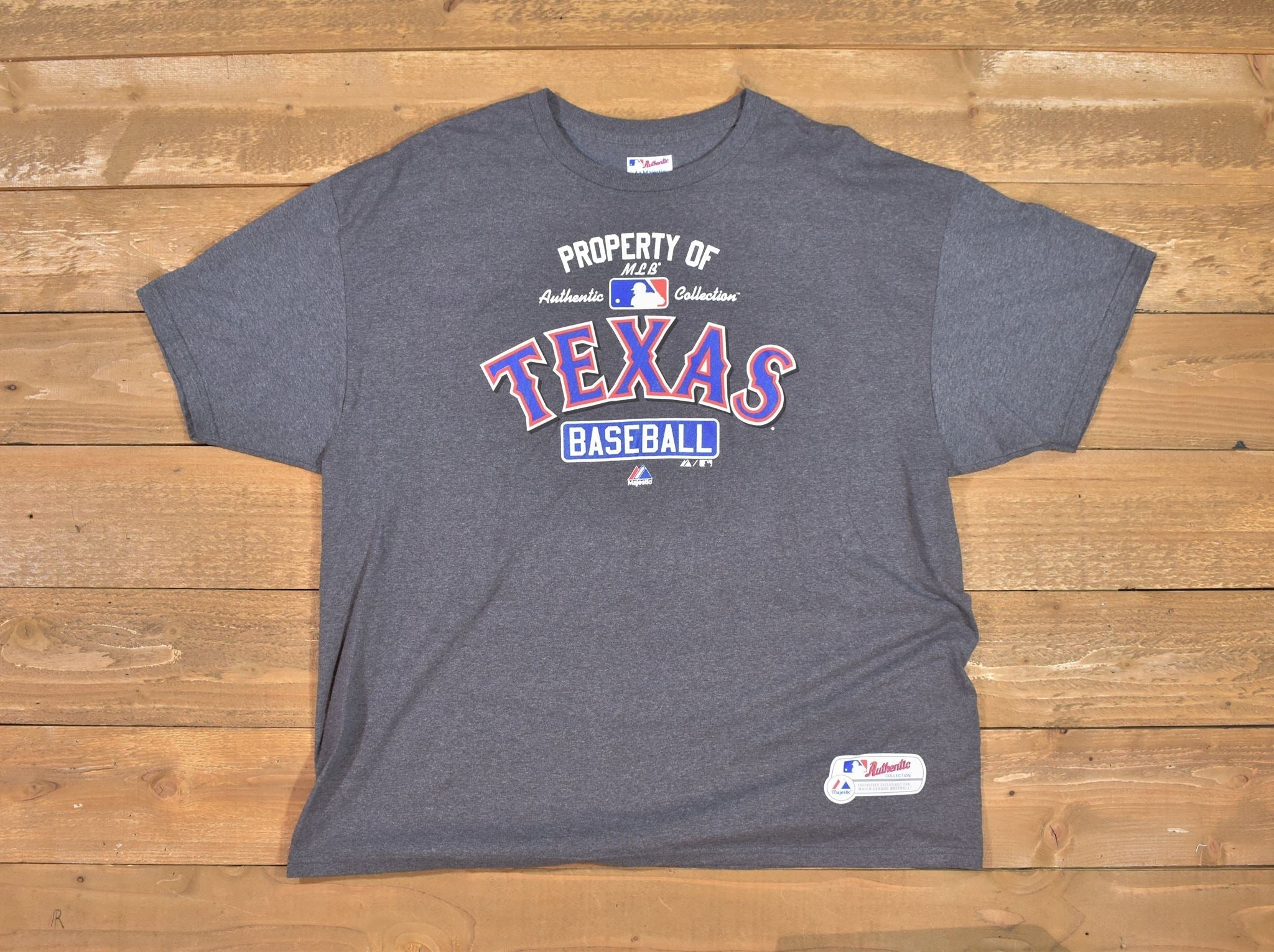 Texas Rangers grey Baseball T shirt mens X Large Property of MLB Majestic Used