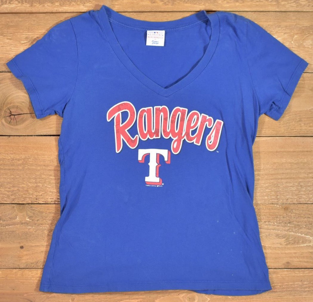 Texas Rangers MLB Baseball Women's Shirt Large Used Blue