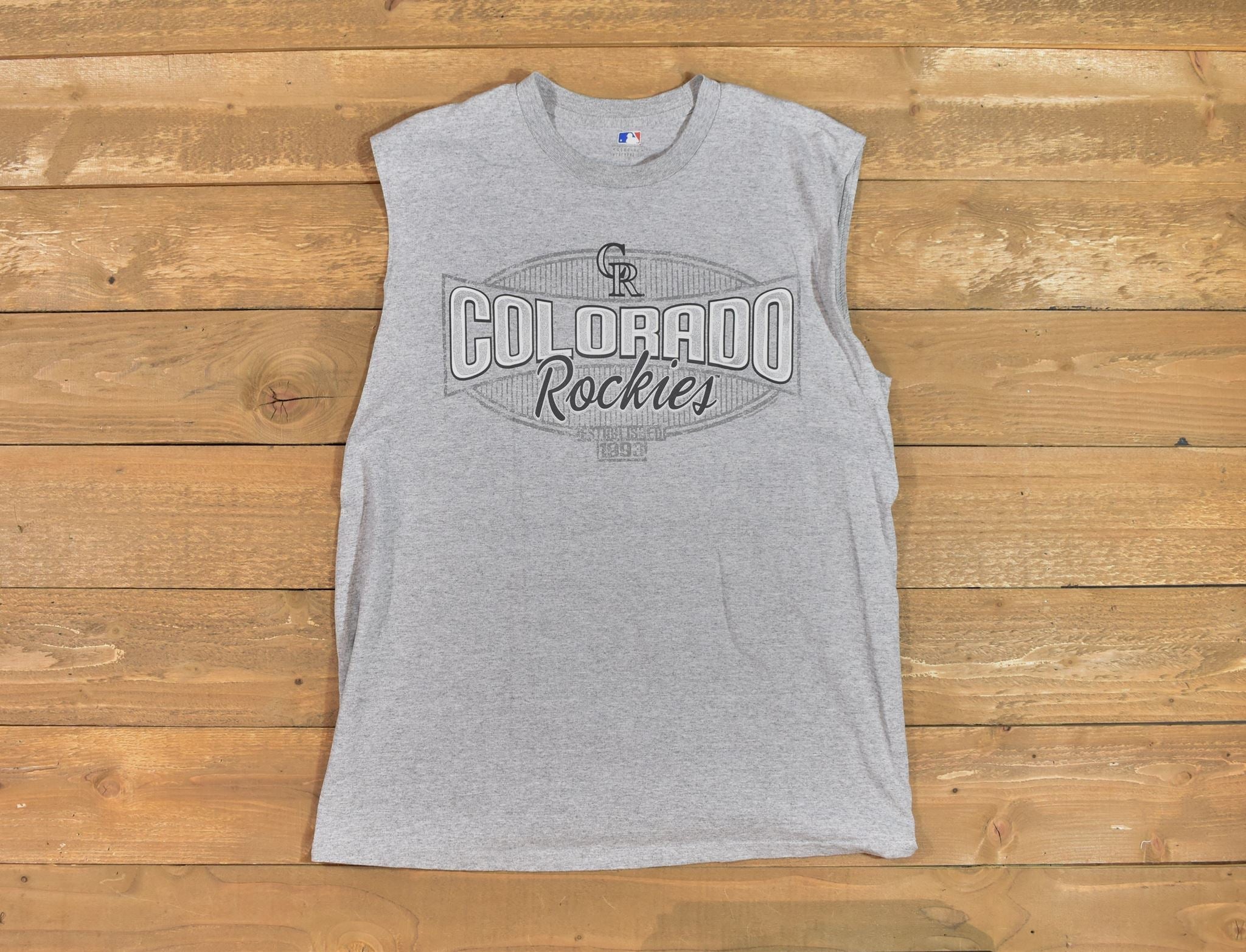 Colorado Rockies MLB baseball Shirt used Mens Cut OFF tee Grey XL Used