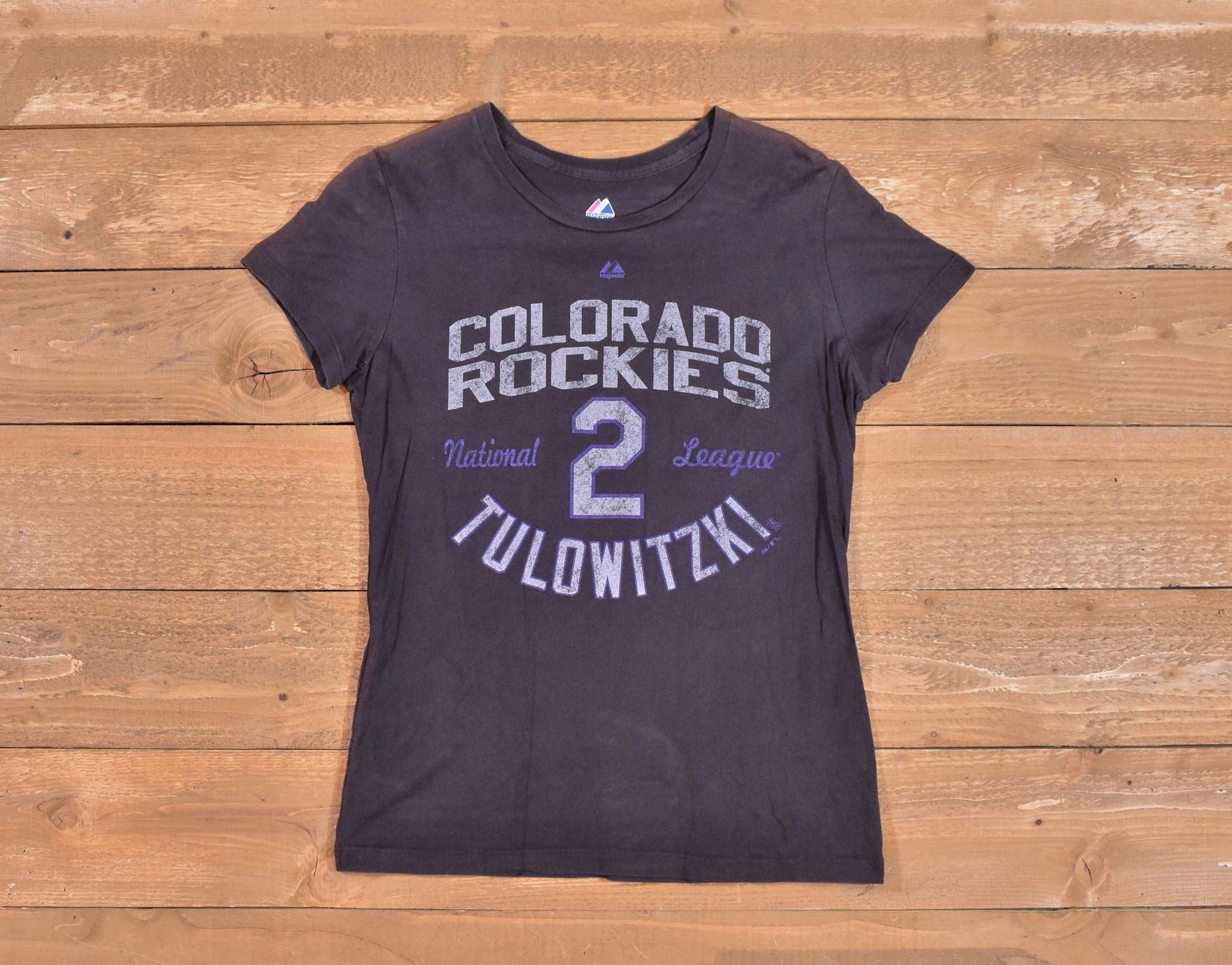 Colorado Rockies 2 Tulowitzki Majestic Mens t Shirt Faded Large