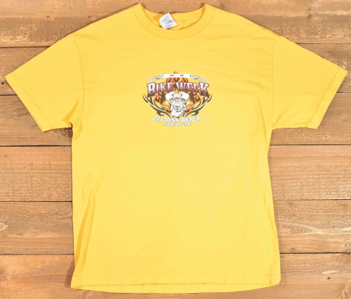 Bike Week Mens Authentic Daytona Beach Florida USA. Large Mens Tee Used Yellow