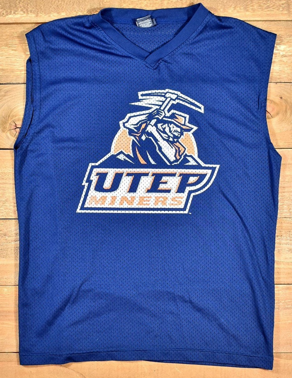 Utep Mens Cut Off Jersey Miners Blue Used Jersey