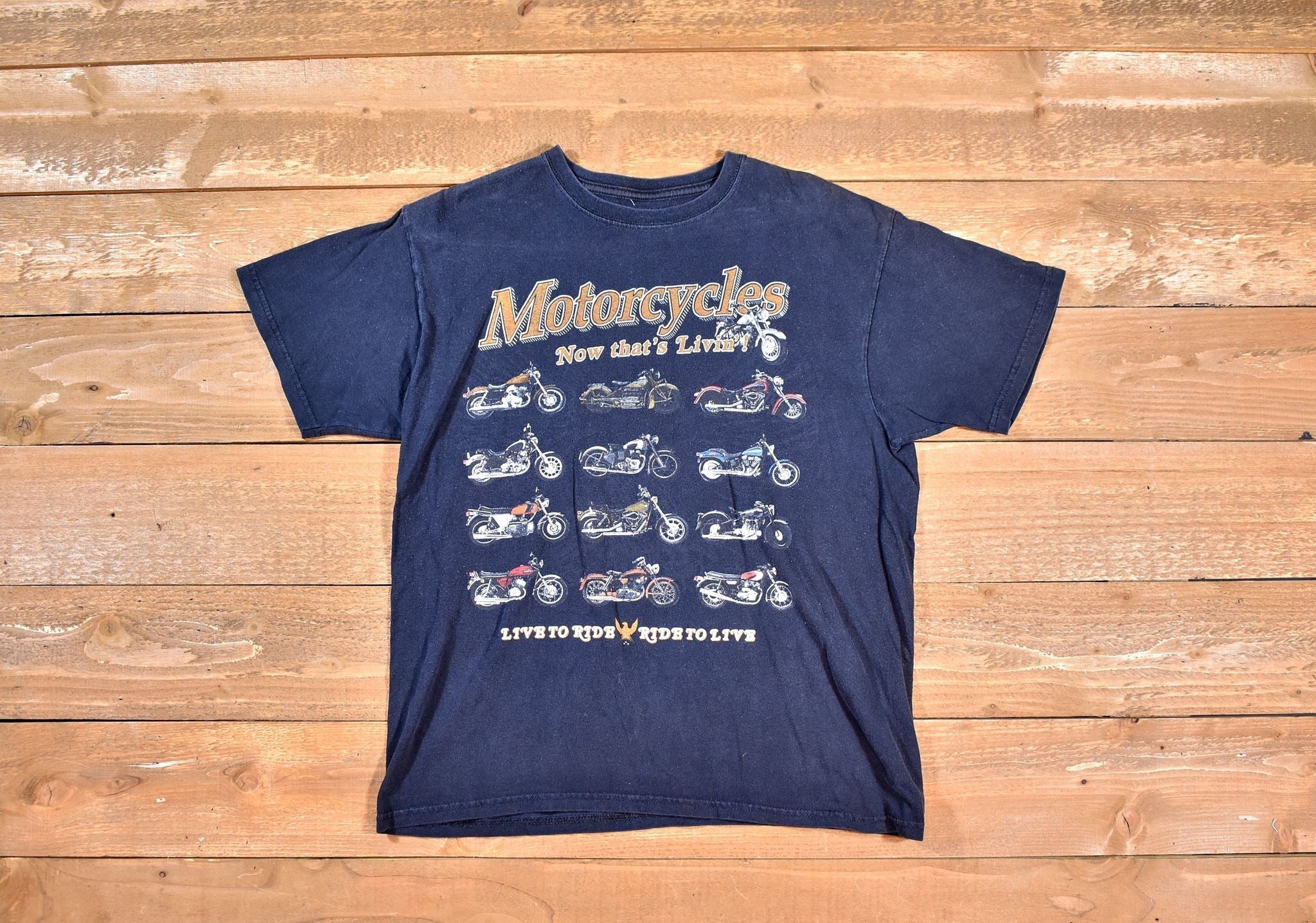 Motorcycle Now that’s livin mens vintage t shirt Used Large black Tee