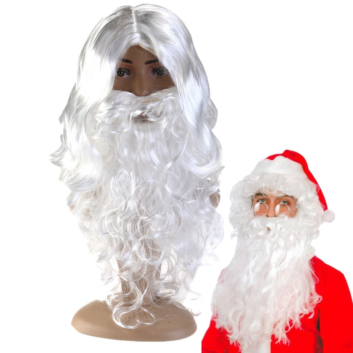 New White Santa Claus Moustache Hat Fancy Dress Costume Wizard Wig And Beard Set