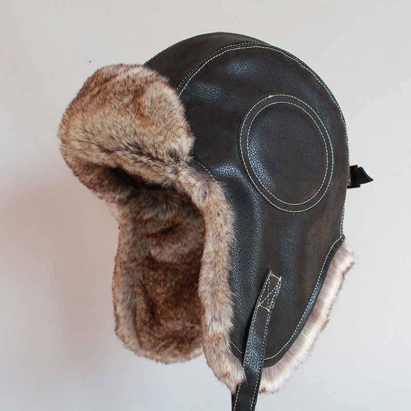 Winter Ushanka Hat Men Women's Pilot Aviator Bomber Trapper Hat Faux Fur Leathe