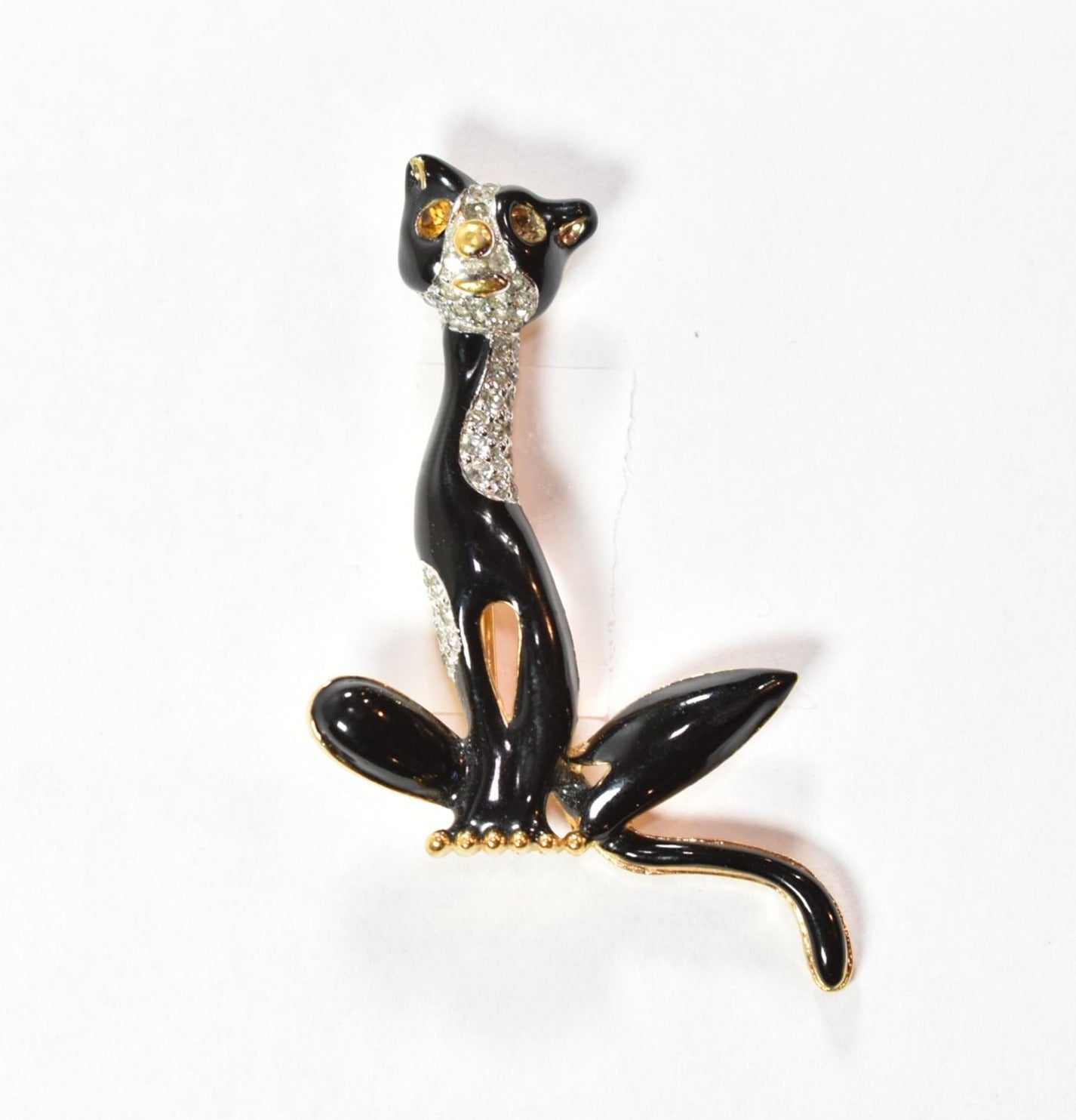 Tom Cat Brooch Pin Enamel Rhinestones Panetta Weasel Vintage