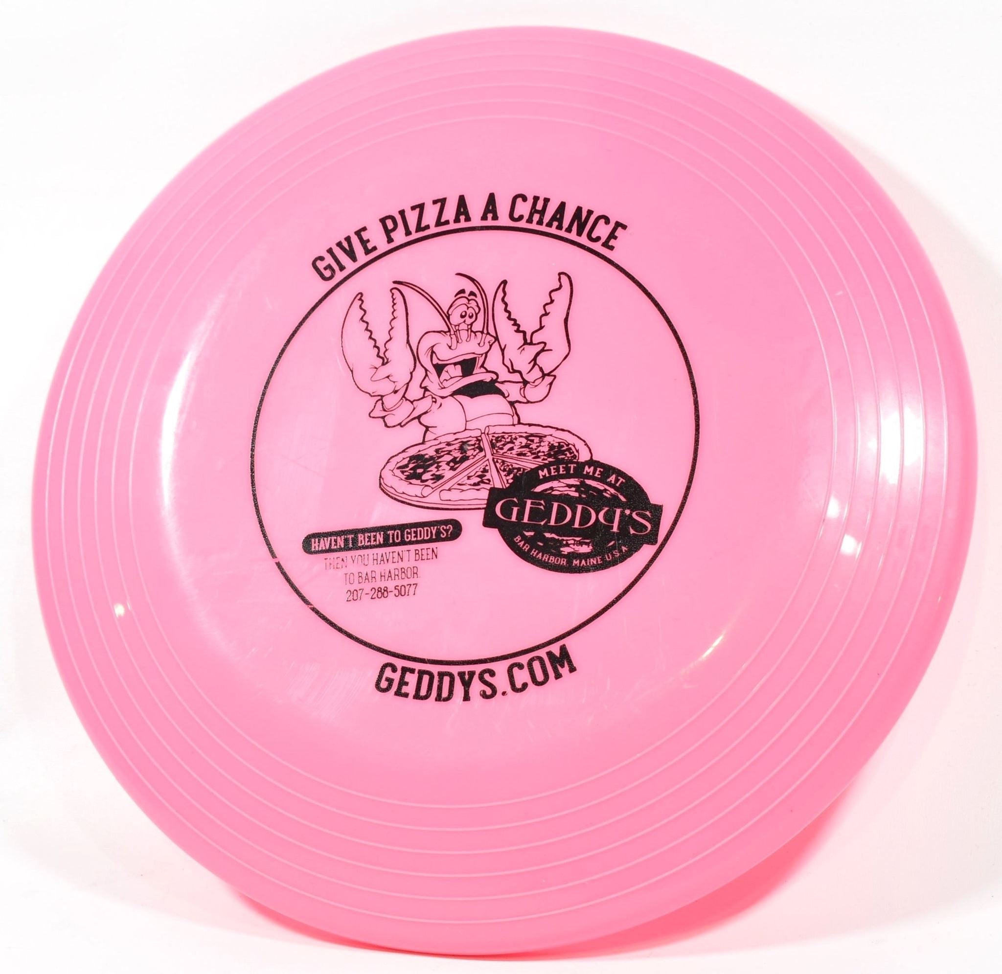 Give Pizza A chance Geddys Pizza Frisbee Bar Harbor Maine Pink Collectible Frisb