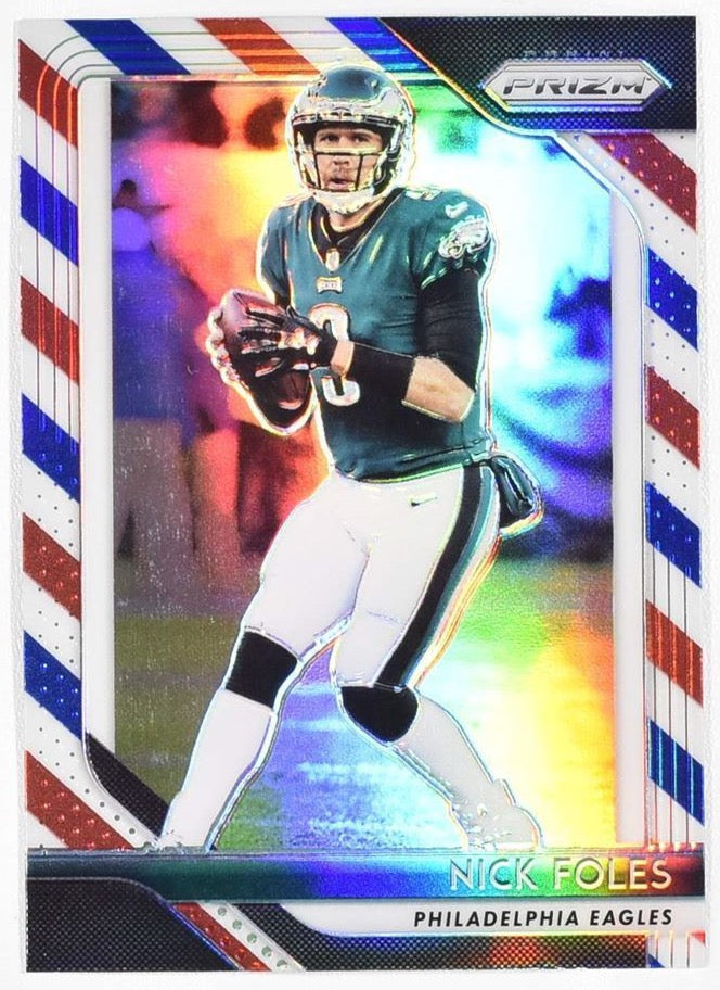 Nick Foles Panini Prizm Football Card No.39 2018 Red white blue Philadelphia Eag