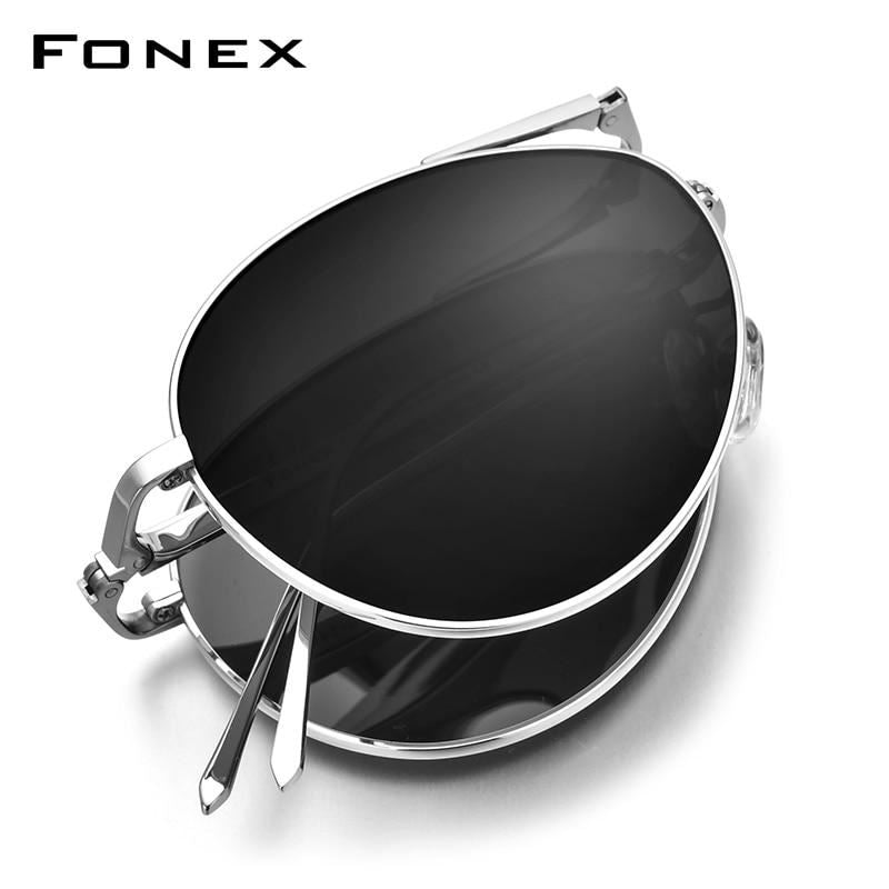 FONEX Pure Titanium Polarized Sunglasses Men Folding Classic Aviation Sun Glasse