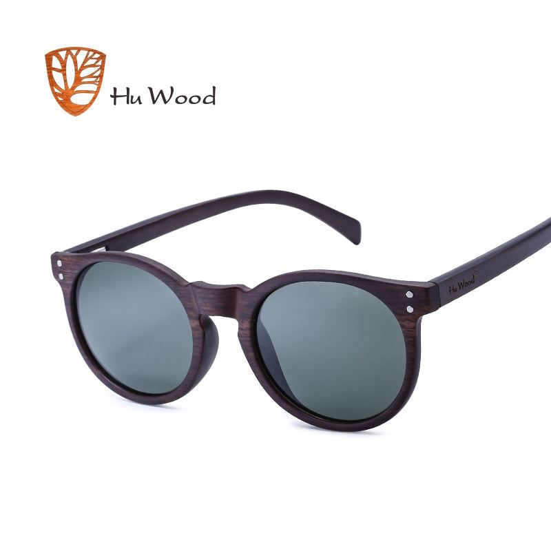 HU WOOD Brand Designer Polarized Sunglasses Men Plastic Frame Wood Earpieces