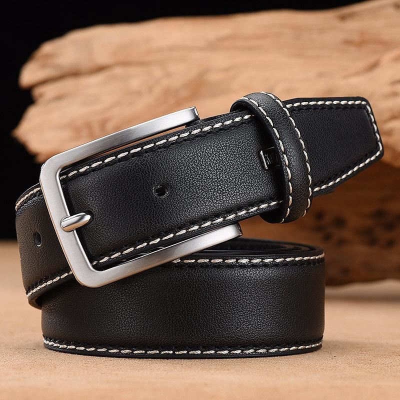 Men's Leather High Quality Classic Belt Alloy Pin Buckle Men's Matching Jeans Bu
