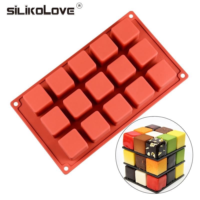 SILIKOLOVE New 15 Cavity Cube Square Shape Silicone Mold for Cake Decorating Too