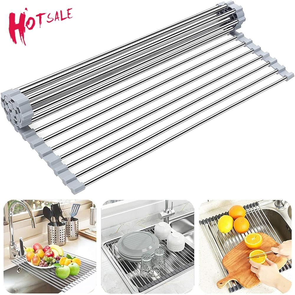Kitchen Accessories Foldable Dish Drying Rack Drainer Over Sink Organizer Rack T