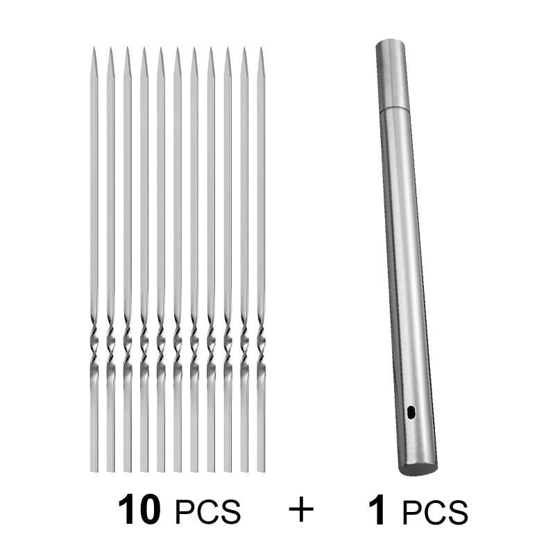 Stainless Steel Barbecue Skewer Storage Tube Reusable BBQ Skewer Flat Barbecue F