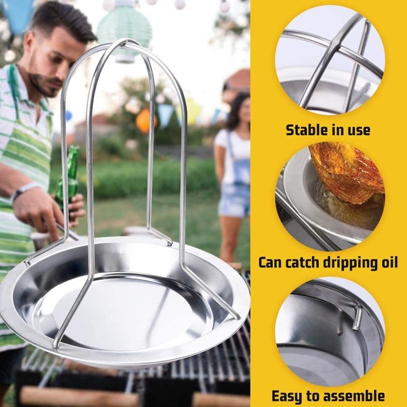 LMETJMA Chicken Roaster Rack With Bowl Carbon Steel Beer Can Chicken Turkey Roas