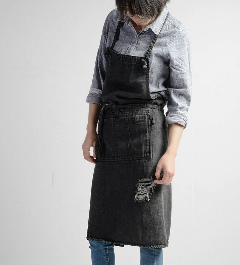 New Unisex Denim Apron Vintage Gardening Works Apron Adjustable Kitchen Cooking