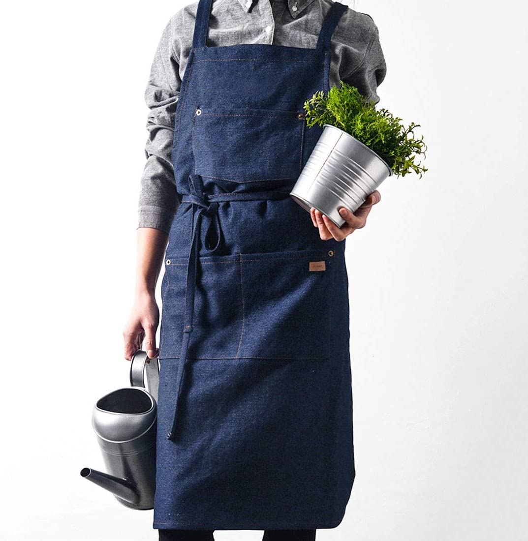 New Unisex Denim Apron Vintage Gardening Works Apron Adjustable Kitchen Cooking