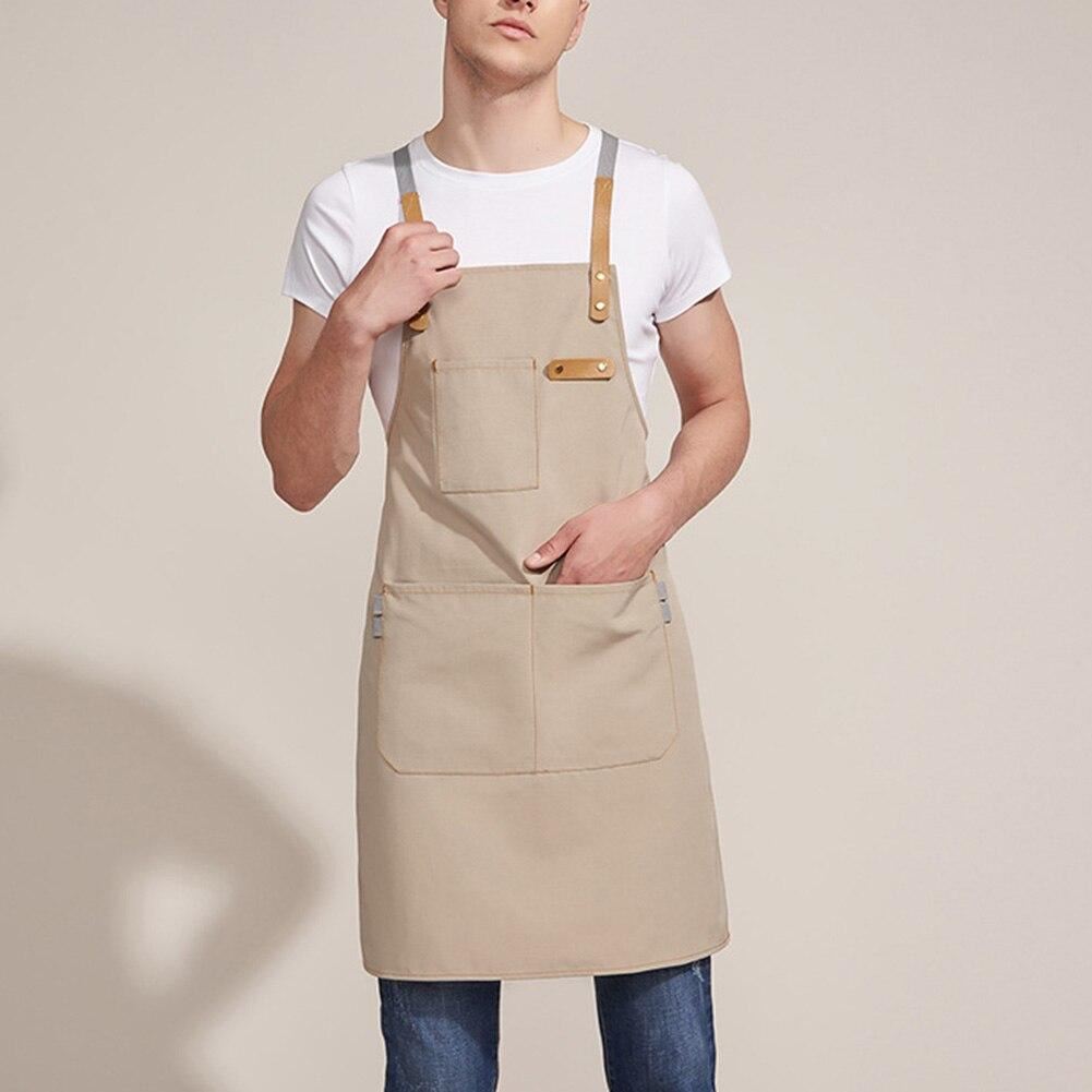BBQ Canvas Apron Bib Chef Kitchen Apron for Women Men Barista Bartender Pockets