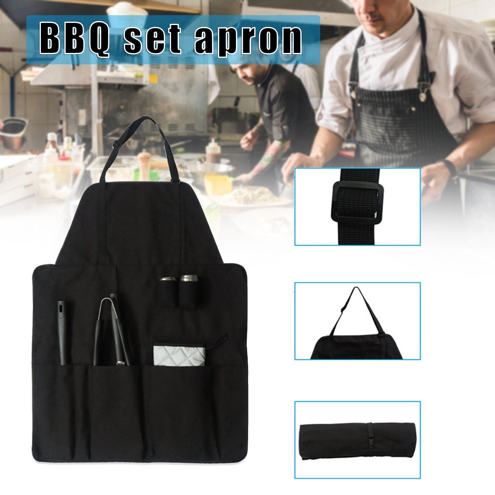 7pcs/Set Barbecue Apron Set Gloves Cutter Fork Shovel Seasoning Jar Canvas Tool