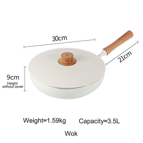 Non-Stick Cooking Set Thickened Kitchen Soup Pot Flat-Bottomed Milk Pan Wooden H