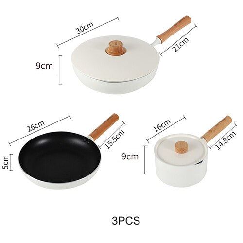 Non-Stick Cooking Set Thickened Kitchen Soup Pot Flat-Bottomed Milk Pan Wooden H