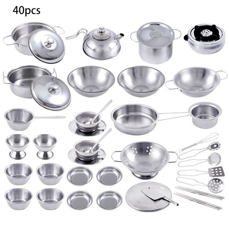 40pcs Play Pots Pans Set for Kids Kitchen Playset Pretend Cookware Mini Stainles