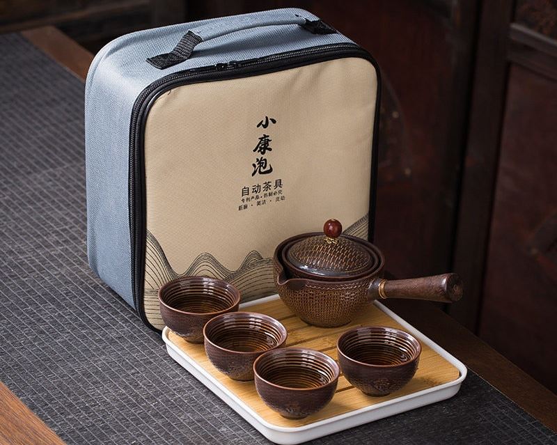 Kung fu Tea Ceremony Set Chinese Automatic Rotating Tea Make Home Ceramic Tea Po