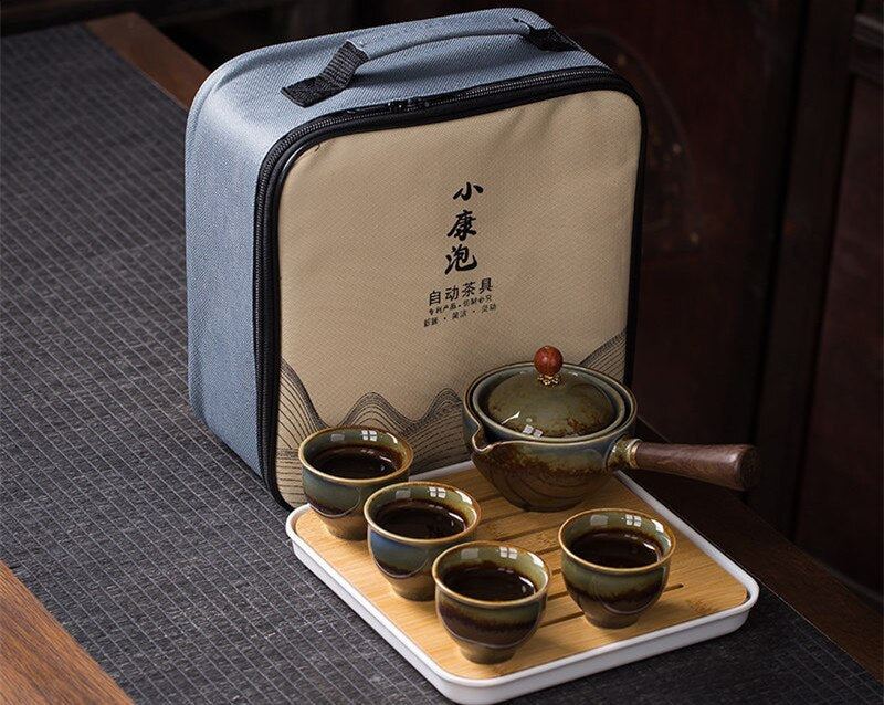 Kung fu Tea Ceremony Set Chinese Automatic Rotating Tea Make Home Ceramic Tea Po
