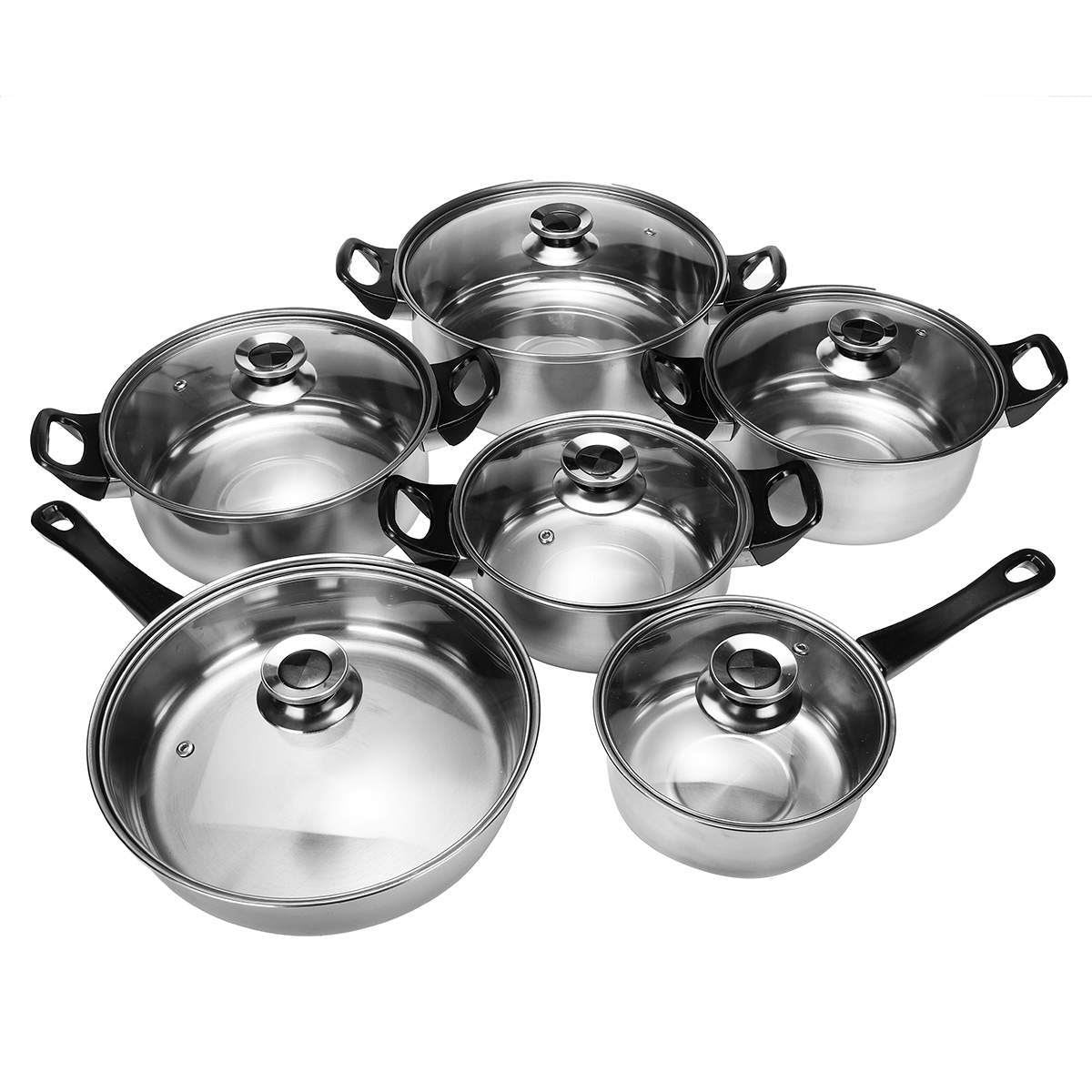 Stainless Steel Cookware Set Handle 12PCS/Set Dishwasher Safe Pots Non Stick Fry