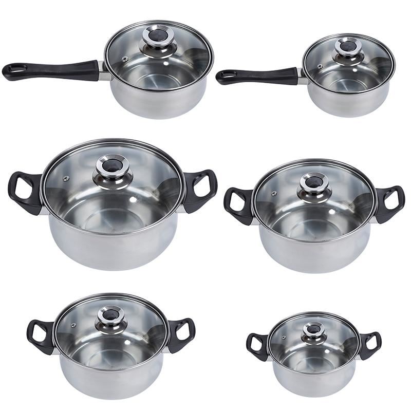 6 Piece Stainless Steel Cooking Pot & Pan Sets Cookware Set Kitchen Safe Saucepa