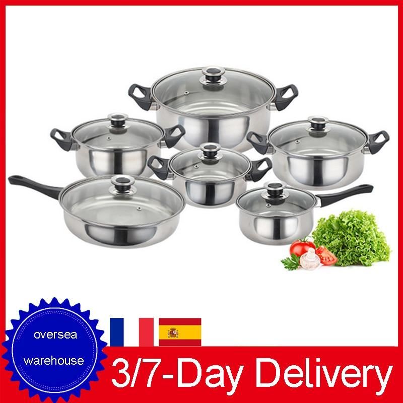 Stainless Steel Cookware Set Fry Pots Pans Saucepan Casserole Cooking Saute Stea