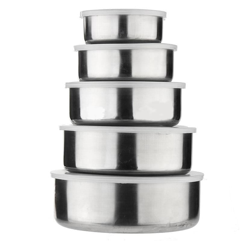 5Pcs/set New Stainless Steel Mixing Crisper Food Container Bowls Silver Color 5