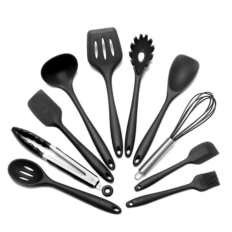 Silicone Cooking Utensils Set Non-Stick Spatula Shovel soup spoon Handle Cooking