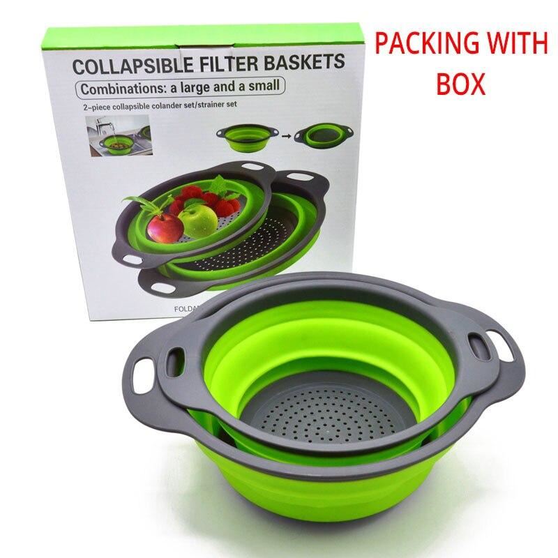 2pcs/Set Kitchen Tools Foldable Silicone Colander Fruit Vegetable Washing Basket