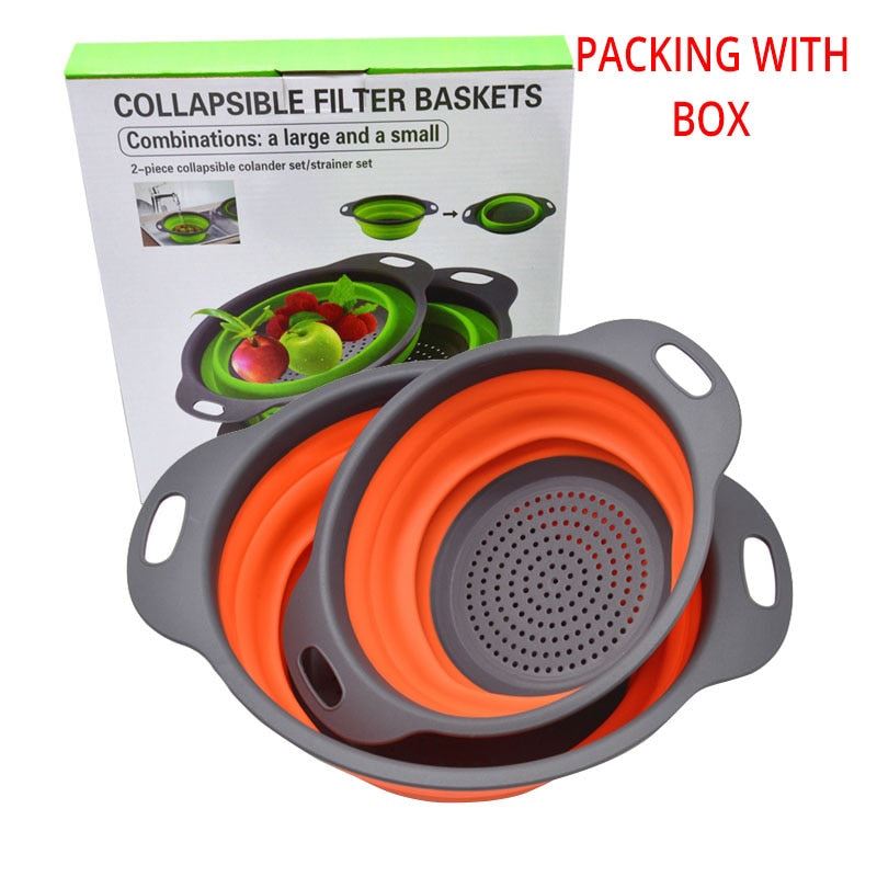 Kitchen Tools Foldable Silicone Colander Fruit Vegetable Washing Basket