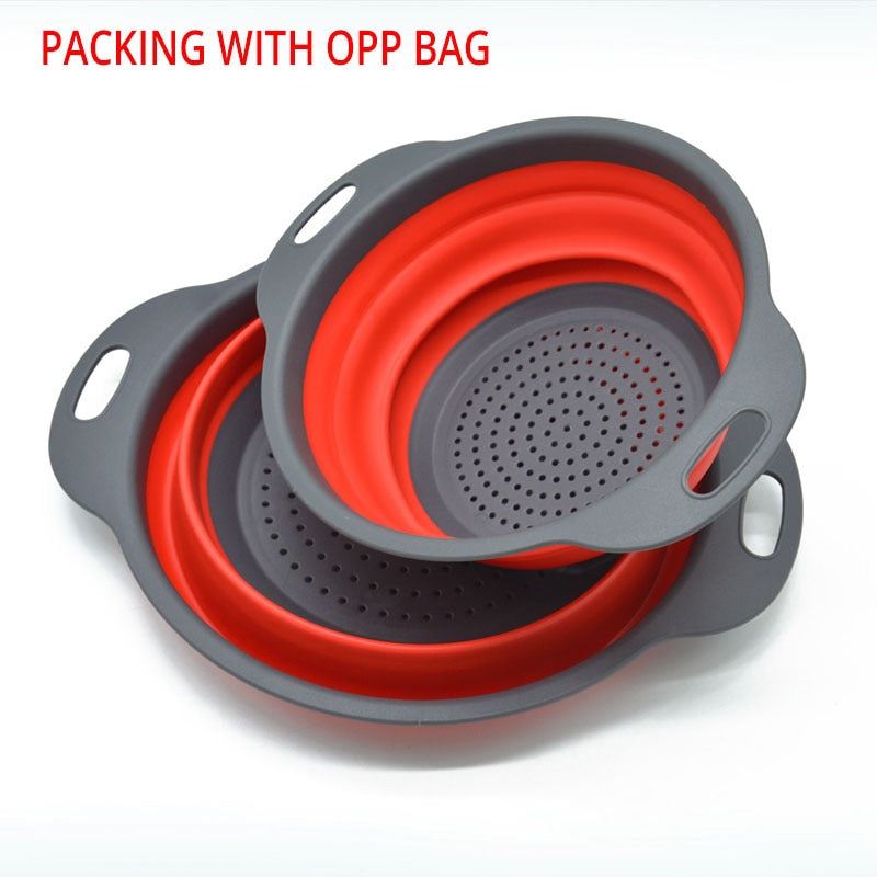 Kitchen Tools Foldable Silicone Colander Fruit Vegetable Washing Basket
