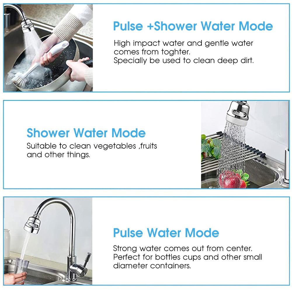 Modes Kitchen Stainless Steel Faucet 360 Rotatable Adjustable Faucet Filter Sp