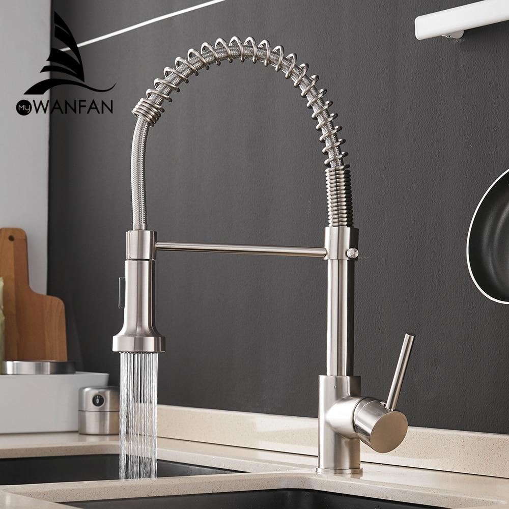 Kitchen Faucets Brush Brass Faucets for Kitchen Sink  Single Lever Pull Out Spri