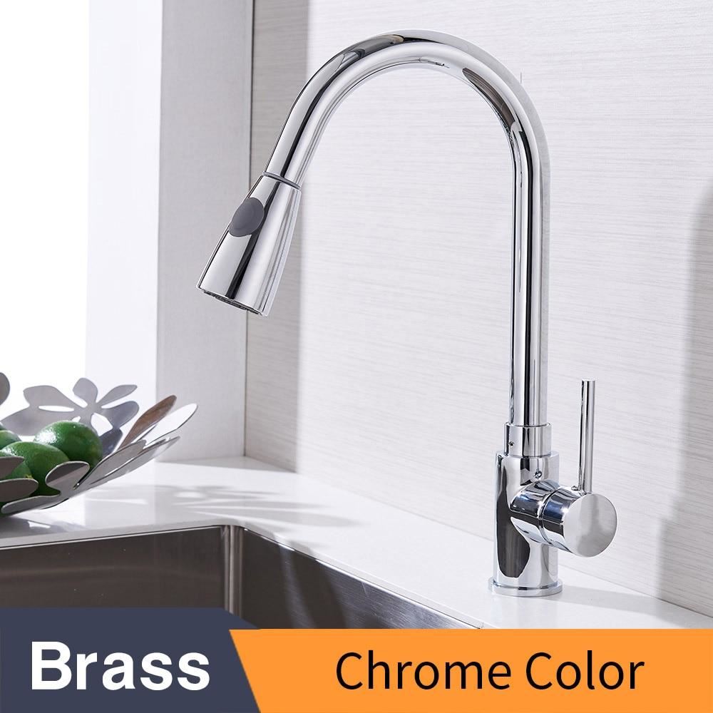 Kitchen Faucets Silver Single Handle Pull Out Kitchen Tap Single Hole Handle Swi