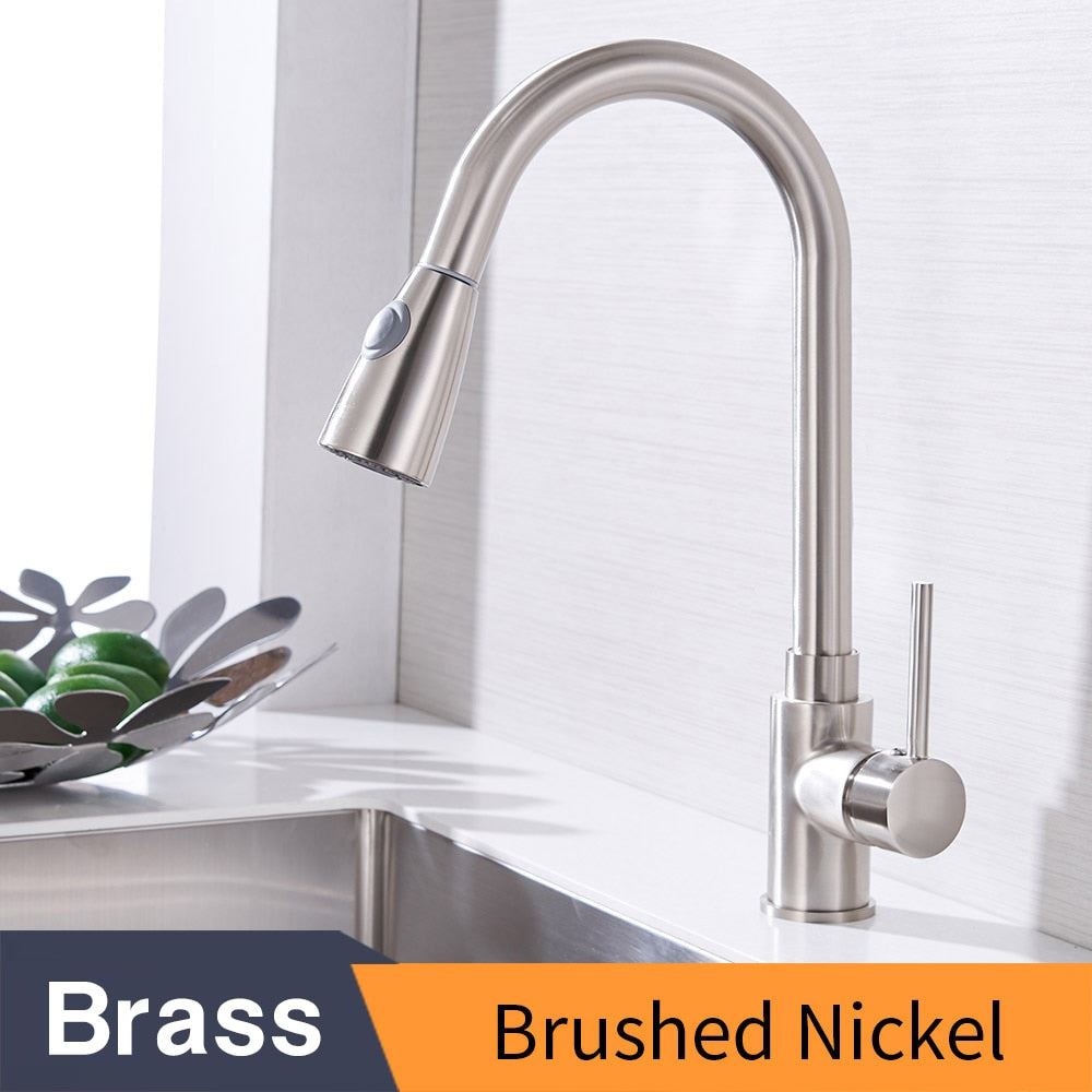 Kitchen Faucets Silver Single Handle Pull Out Kitchen Tap Single Hole Handle Swi