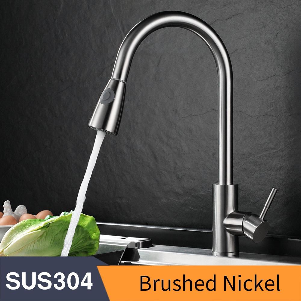 Kitchen Faucets Silver Single Handle Pull Out Kitchen Tap Single Hole Handle Swi