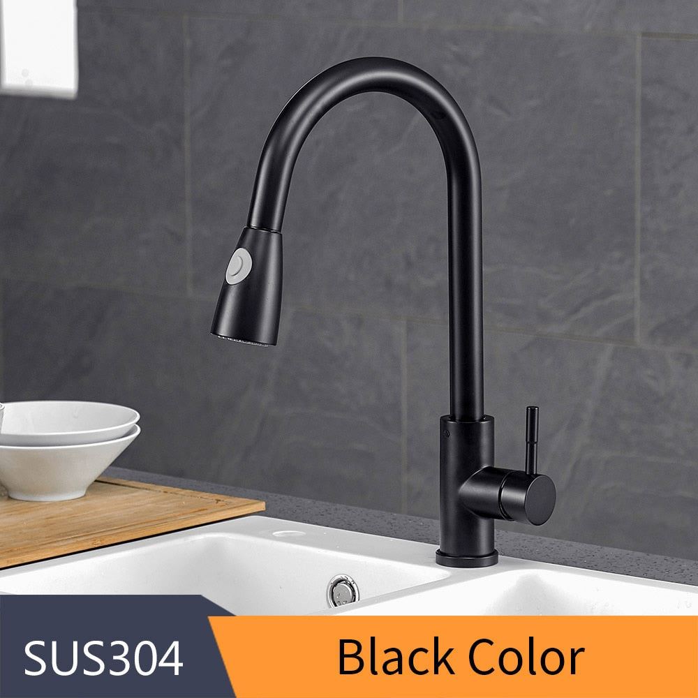 Kitchen Faucets Silver Single Handle Pull Out Kitchen Tap Single Hole Handle Swi