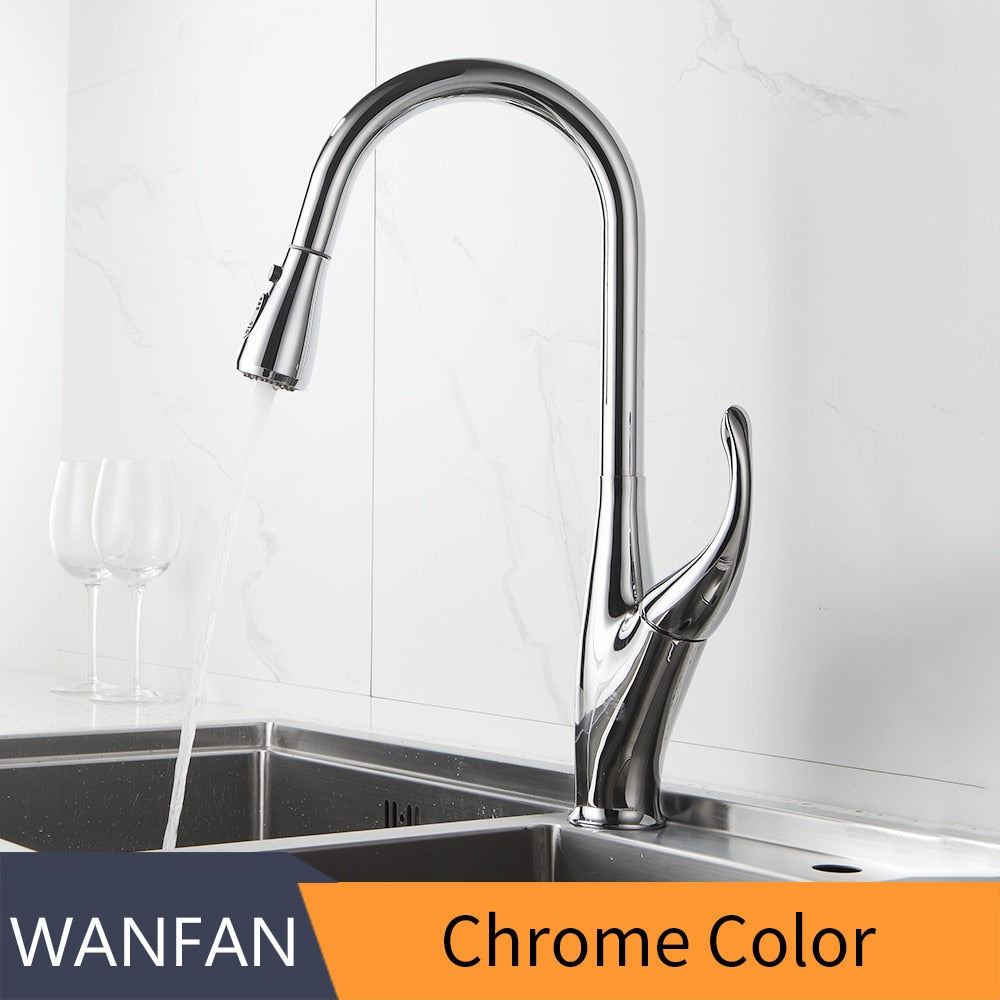 Kitchen Faucets Silver Single Handle Pull Out Kitchen Tap Single Hole Handle Swi